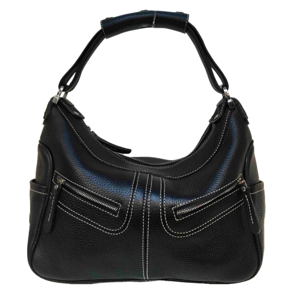 TOD’S Large Milky Bag W/ Feet Black Leather Shoulder Bag Hobo Style EUC